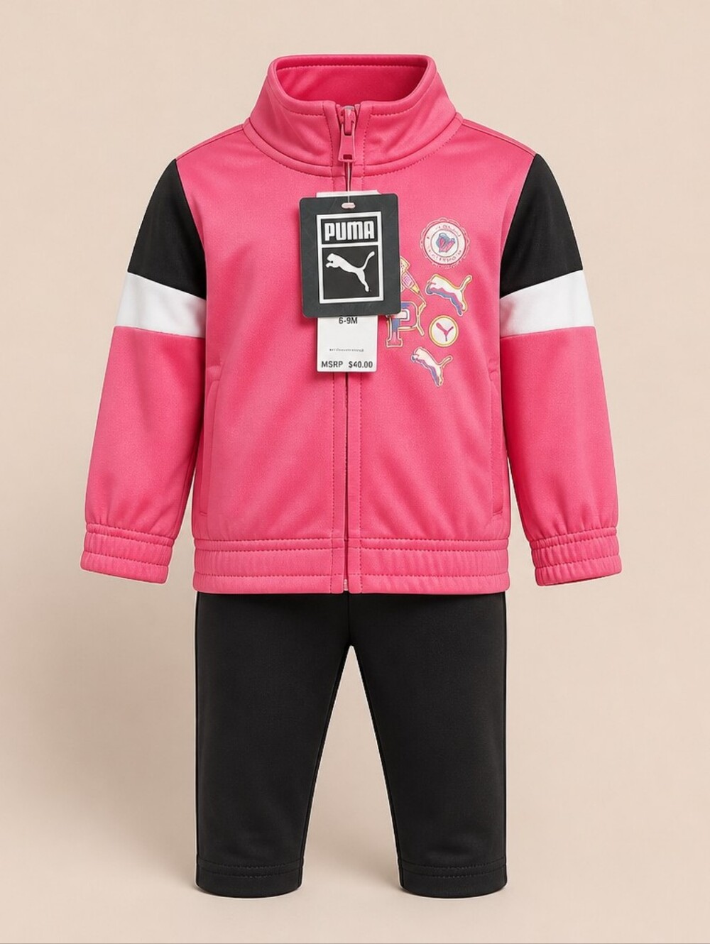 6-9 MO PUMA Girls' Pink Accent Black Track Pants